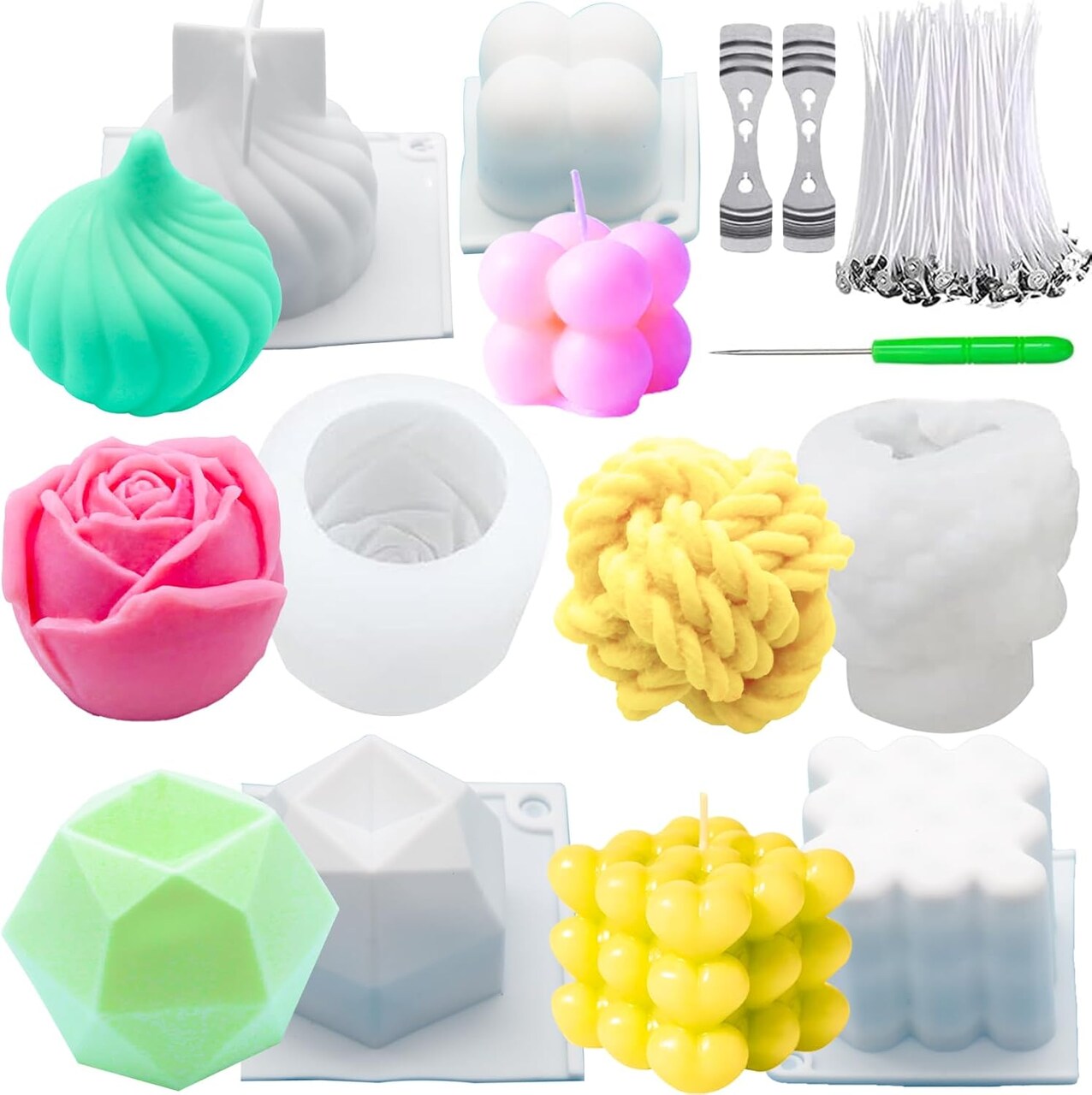 Candle Molds Big Set for Candle Making With Wicks 6Pcs (WHITE) 7 x 7 x 3 inches